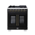 Forno Capriasca 30-Inch Freestanding French Door Gas Range with 5 Burners and 4.32 Cu.Ft. Convection Oven in Black with Antique Brass Trim (FFSGS6460-30BLK)
