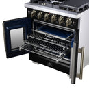 Forno Capriasca 30-Inch Freestanding French Door Gas Range with 4 Burners and 4.32 Cu.Ft. Convection Oven in Black with Antique Brass Handle (FFSGS6460-30BLK)