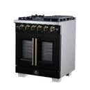 Forno Capriasca 30-Inch Freestanding French Door Gas Range with 4 Burners and 4.32 Cu.Ft. Convection Oven in Black with Antique Brass Handle (FFSGS6460-30BLK)