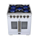 Forno Capriasca 30-Inch Freestanding French Door Gas Range with 4 Burners and 4.32 Cu.Ft. Convection Oven in White with Antique Brass Handle (FFSGS6460-30WHT)