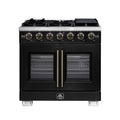 Forno Capriasca 36-Inch Freestanding French Door Gas Range with 6 Burners and 5.36 Cu.Ft. Convection Oven in Black with Antique Brass Trim (FFSGS6460-36BLK)