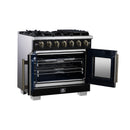 Forno Capriasca 36-Inch Freestanding French Door Gas Range with 6 Burners and 5.36 Cu.Ft. Convection Oven in Black with Antique Brass Handle (FFSGS6460-36BLK)