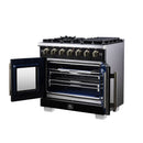 Forno Capriasca 36-Inch Freestanding French Door Gas Range with 6 Burners and 5.36 Cu.Ft. Convection Oven in Black with Antique Brass Handle (FFSGS6460-36BLK)