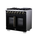Forno Capriasca 36-Inch Freestanding French Door Gas Range with 6 Burners and 5.36 Cu.Ft. Convection Oven in Black with Antique Brass Handle (FFSGS6460-36BLK)
