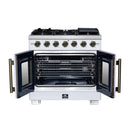 Forno Capriasca 36-Inch Freestanding French Door Gas Range with 6 Burners and 5.36 Cu.Ft. Convection Oven in White with Antique Brass Handle (FFSGS6460-36WHT)
