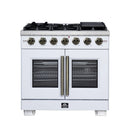 Forno Capriasca 36-Inch Freestanding French Door Gas Range with 6 Burners and 5.36 Cu.Ft. Convection Oven in White with Antique Brass Handle (FFSGS6460-36WHT)