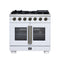 Forno Capriasca 36-Inch Freestanding French Door Gas Range with 6 Burners and 5.36 Cu.Ft. Convection Oven in White with Antique Brass Handle (FFSGS6460-36WHT)