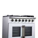 Forno Capriasca 36-Inch Freestanding French Door Gas Range with 6 Burners and 5.36 Cu.Ft. Convection Oven in White with Antique Brass Handle (FFSGS6460-36WHT)
