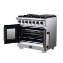 Forno Capriasca 36-Inch Freestanding French Door Gas Range with 6 Burners and 5.36 Cu.Ft. Convection Oven in White with Antique Brass Handle (FFSGS6460-36WHT)