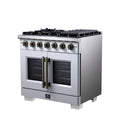 Forno Capriasca 36-Inch Freestanding French Door Gas Range with 6 Burners and 5.36 Cu.Ft. Convection Oven in White with Antique Brass Handle (FFSGS6460-36WHT)
