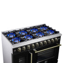 Forno Capriasca 48-Inch Freestanding French Door Gas Range with 8 Burners and 6.58 Cu.Ft. Convection Oven in Black with Antique Brass Handle (FFSGS6460-48BLK)