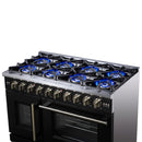 Forno Capriasca 48-Inch Freestanding French Door Gas Range with 8 Burners and 6.58 Cu.Ft. Convection Oven in Black with Antique Brass Handle (FFSGS6460-48BLK)