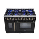 Forno Capriasca 48-Inch Freestanding French Door Gas Range with 8 Burners and 6.58 Cu.Ft. Convection Oven in Black with Antique Brass Handle (FFSGS6460-48BLK)