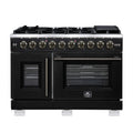 Forno Capriasca 48-Inch Freestanding French Door Gas Range with 8 Burners and 6.58 Cu.Ft. Convection Oven in Black with Antique Brass Trim (FFSGS6460-48BLK)