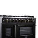 Forno Capriasca 48-Inch Freestanding French Door Gas Range with 8 Burners and 6.58 Cu.Ft. Convection Oven in Black with Antique Brass Handle (FFSGS6460-48BLK)