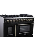 Forno Capriasca 48-Inch Freestanding French Door Gas Range with 8 Burners and 6.58 Cu.Ft. Convection Oven in Black with Antique Brass Handle (FFSGS6460-48BLK)