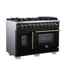 Forno Capriasca 48-Inch Freestanding French Door Gas Range with 8 Burners and 6.58 Cu.Ft. Convection Oven in Black with Antique Brass Handle (FFSGS6460-48BLK)
