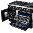 Forno Capriasca 48-Inch Freestanding French Door Gas Range with 8 Burners and 6.58 Cu.Ft. Convection Oven in Black with Antique Brass Handle (FFSGS6460-48BLK)