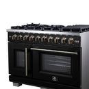 Forno Capriasca 48-Inch Freestanding French Door Gas Range with 8 Burners and 6.58 Cu.Ft. Convection Oven in Black with Antique Brass Handle (FFSGS6460-48BLK)