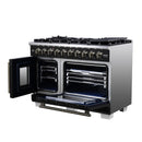 Forno Capriasca 48-Inch Freestanding French Door Gas Range with 8 Burners and 6.58 Cu.Ft. Convection Oven in Black with Antique Brass Handle (FFSGS6460-48BLK)