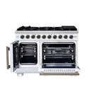 Forno Capriasca 48-Inch Freestanding French Door Gas Range with 8 Burners and 6.58 Cu.Ft. Convection Oven in White with Antique Brass Handle (FFSGS6460-48WHT)