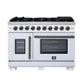 Forno Capriasca 48-Inch Freestanding French Door Gas Range with 8 Burners and 6.58 Cu.Ft. Convection Oven in White with Antique Brass Trim (FFSGS6460-48WHT)