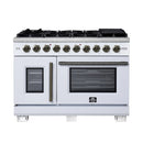 Forno Capriasca 48-Inch Freestanding French Door Gas Range with 8 Burners and 6.58 Cu.Ft. Convection Oven in White with Antique Brass Handle (FFSGS6460-48WHT)
