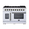 Forno Capriasca 48-Inch Freestanding French Door Gas Range with 8 Burners and 6.58 Cu.Ft. Convection Oven in White with Antique Brass Handle (FFSGS6460-48WHT)