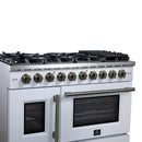 Forno Capriasca 48-Inch Freestanding French Door Gas Range with 8 Burners and 6.58 Cu.Ft. Convection Oven in White with Antique Brass Handle (FFSGS6460-48WHT)
