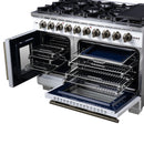 Forno Capriasca 48-Inch Freestanding French Door Gas Range with 8 Burners and 6.58 Cu.Ft. Convection Oven in White with Antique Brass Handle (FFSGS6460-48WHT)