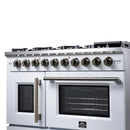 Forno Capriasca 48-Inch Freestanding French Door Gas Range with 8 Burners and 6.58 Cu.Ft. Convection Oven in White with Antique Brass Handle (FFSGS6460-48WHT)