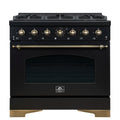 Forno Antico 36-inch Gas Range with 6 Gas Burner Cooktop and 4.5 Cu.Ft. Gas Convection Oven in Black with Antique Brass Trim (FFSGS6219-36BLK)