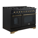 Forno 3-Piece Appliance Package - 48-Inch Gas Range, 60-Inch Convertible Refrigerator with Modern Trim, and Dishwasher in Black with Antique Brass Handle
