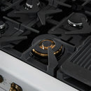 Forno 5-Piece Appliance Package - 48-Inch Antico Gas Range, Wall Mount Range Hood, 60-Inch Refrigerator, Dishwasher, & 24-Inch Microwave Oven in White with Antique Brass Handle