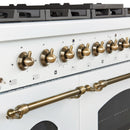 Forno 4-Piece Appliance Package - 48-Inch Antico Gas Range, Wall Mount Range Hood, 60-Inch Refrigerator, Dishwasher in White with Antique Brass Handle