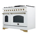 Forno Antico 48-inch Dual Fuel Range with 8 Gas Burner Cooktop and 5.5 Cu.Ft. Electric Convection Oven in White with Antique Brass Trim (FFSGS6113-48WHT)