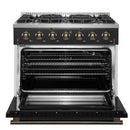 Forno 4-Piece Appliance Package - 36-Inch Gas Range, 60-Inch Convertible Refrigerator with Modern Trim, Dishwasher, and 24-Inch Microwave Oven in Black with Antique Brass Handle