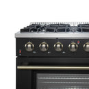 Forno 4-Piece Appliance Package - 36-Inch Gas Range, 60-Inch Convertible Refrigerator with Modern Trim, Dishwasher, and 24-Inch Microwave Oven in Black with Antique Brass Handle