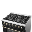 Forno 4-Piece Appliance Package - 36-Inch Gas Range, 60-Inch Convertible Refrigerator with Modern Trim, Dishwasher, and 24-Inch Microwave Oven in Black with Antique Brass Handle