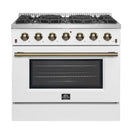 Forno 5-Piece Appliance Package - 36-Inch Gas Range, Wall Mount Range Hood, 60-Inch Refrigerator, Dishwasher, & 30-Inch Microwave Drawer in White with Antique Brass Handle