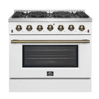 Forno Galiano 36-Inch Gas Range with 6 Burners and 5.36 Cu.Ft. Convection Oven in White with Antique Brass Trim (FFSGS6244-36WHT)