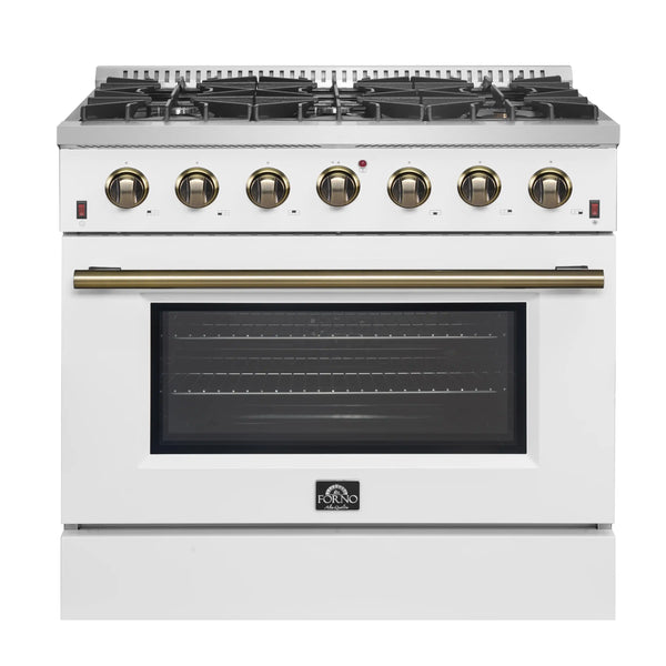 Forno Galiano 36-Inch Gas Range with 6 Burners and 5.36 Cu.Ft. Convection Oven in White with Antique Brass Trim (FFSGS6244-36WHT)