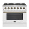 Forno Galiano 36-Inch Gas Range with 6 Burners and 5.36 Cu.Ft. Convection Oven in White with Antique Brass Trim (FFSGS6244-36WHT)
