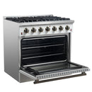 Forno 5-Piece Appliance Package - 36-Inch Galiano Gas Range, Wall Mount Range Hood, 60-Inch Refrigerator, Dishwasher, & 24-Inch Microwave Oven in White with Antique Brass Handle