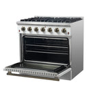 Forno 5-Piece Appliance Package - 36-Inch Gas Range, Wall Mount Range Hood, 36-Inch Refrigerator, Dishwasher, and 24-Inch Microwave Drawer in White with Antique Brass Handle