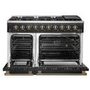 Forno 4-Piece Appliance Package - 48-Inch Gas Range, 60-Inch Convertible Refrigerator with Modern Trim, Dishwasher, in Black with Antique Brass Handle
