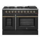 Forno Galiano 4-Piece Appliance Package - 48-Inch Gas Range, 48-Inch Hood, 36-Inch Refrigerator, & 24-Inch Dishwasher in Black with Antique Brass Trim