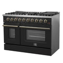 Forno 5-Piece Appliance Package - 48-Inch Gas Range, 60-Inch Convertible Refrigerator with Modern Trim, Dishwasher, and 24-Inch Microwave Oven in Black with Antique Brass Handle