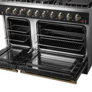 Forno Galiano 3-Piece Appliance Package - 48-Inch Gas Range, 36-Inch Refrigerator, & 24-Inch Dishwasher in Black with Antique Brass Trim
