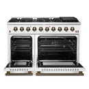 Forno 3-Piece Appliance Package - 48-Inch Gas Range, 60-Inch Refrigerator, Dishwasher in White with Antique Brass Handle